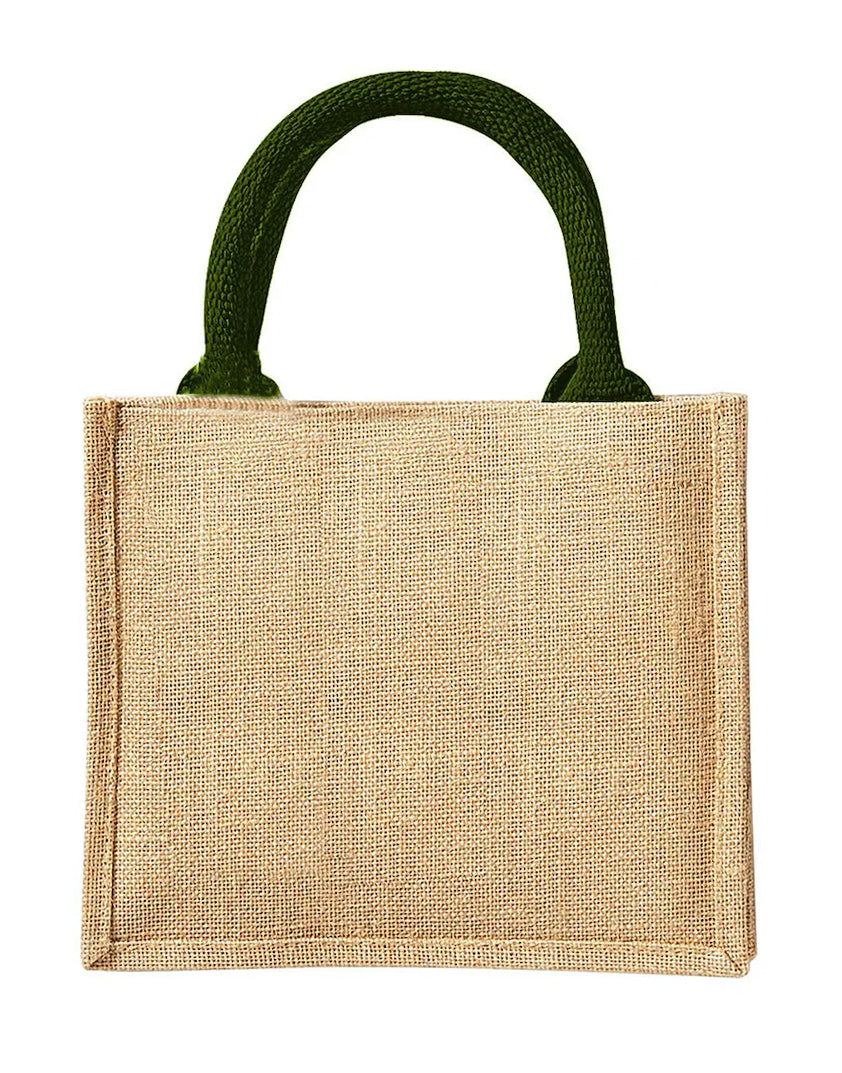 Liten juteväska med djurnamn