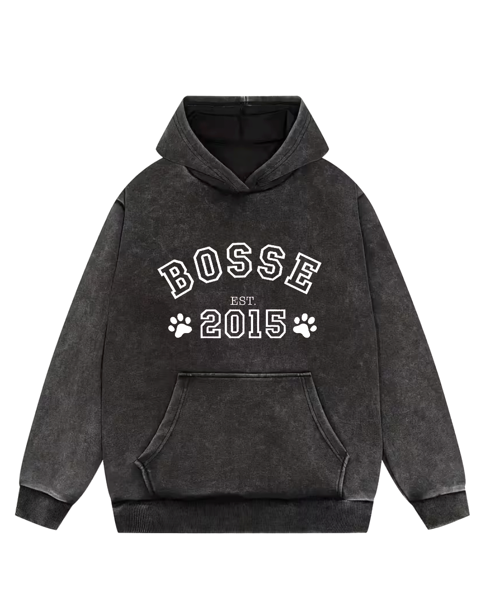 Hoodie, stentvättad med namn